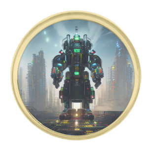 Robot 4 gold round lapel pin
