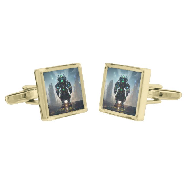 Robot 4 gold square cufflinks (Angled)