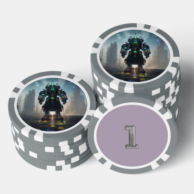 Robot 4 gray 1 striped poker chip (Stack)