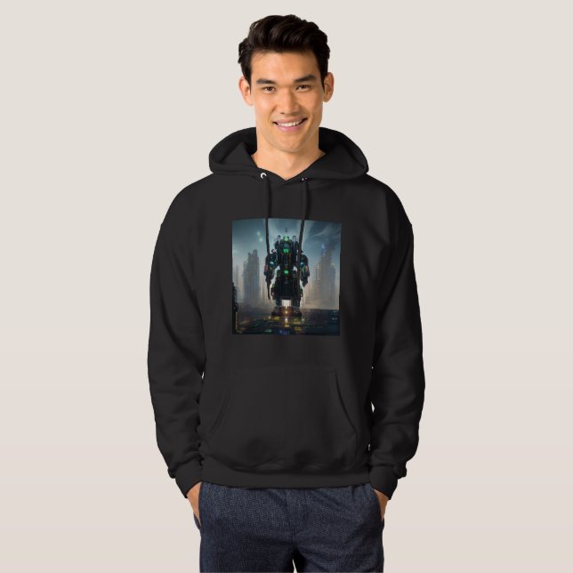  Robot 4 men black hooded sweatshirt (Front Full)