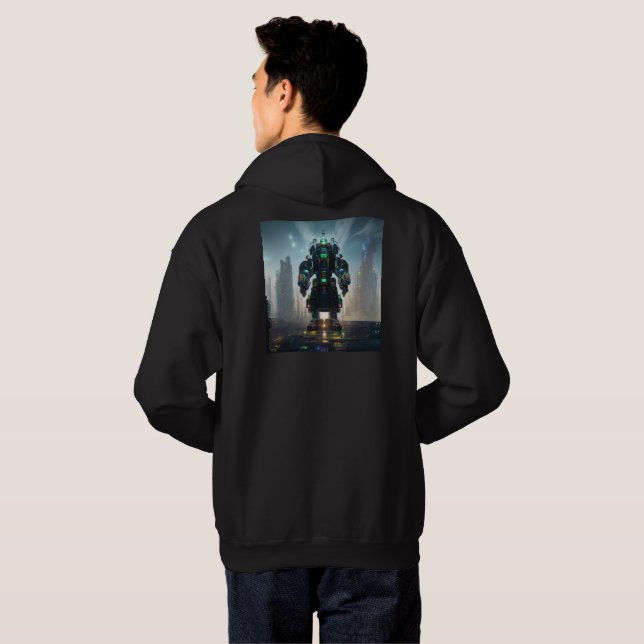  Robot 4 men black hooded sweatshirt back (Back Full)