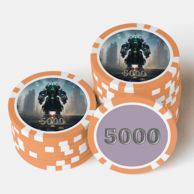 Robot 4 orange 5000 striped poker chip (Stack)