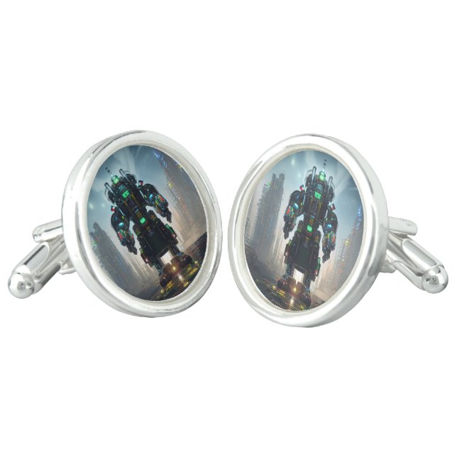 Robot 4 silver plated cufflinks (Angled)