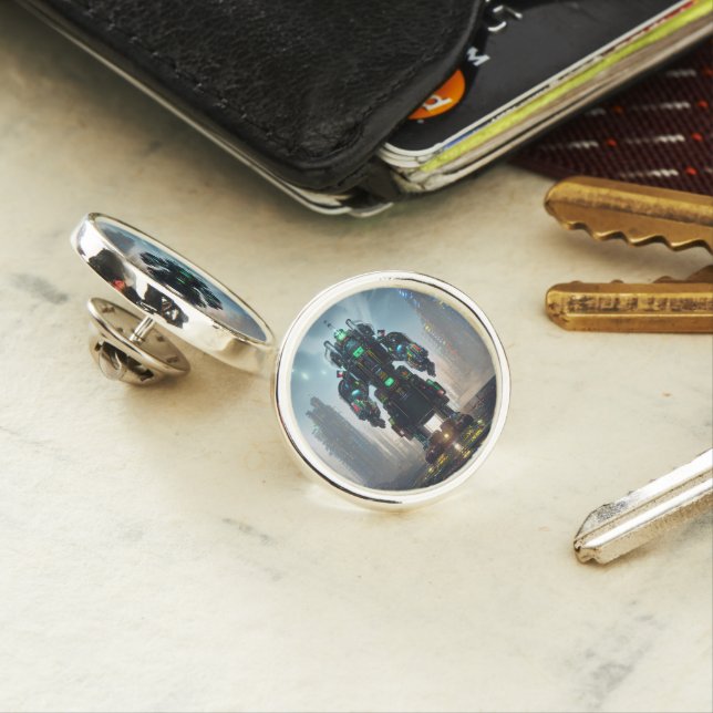 Robot 4 silver plated lapel pin (In Situ)