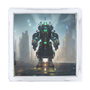 Robot 4 silver small square lapel pin