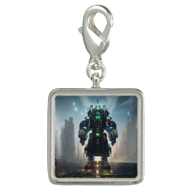 Robot 4 silver square charm (Front)