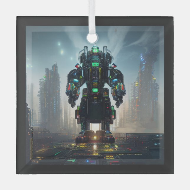 Robot 4 square glass ornament (Front)