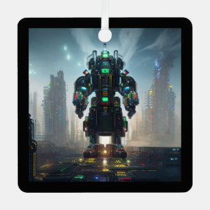 Robot 4 square metal ornament
