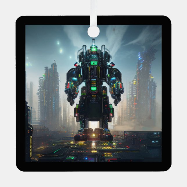 Robot 4 square metal ornament (Front)