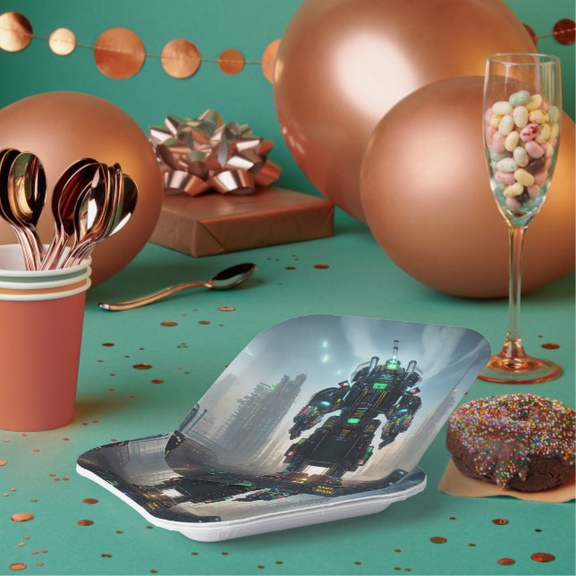 Robot 4 square paper plates (Multi)