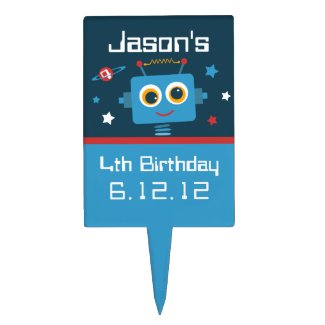 Robot 4th Birthday Cake Toppers
