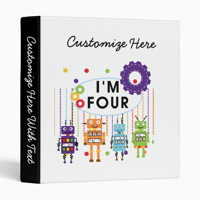 Robot 4th Birthday Tshirts and Gifts Binder (Front/Spine)