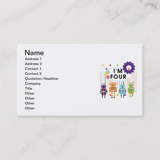 Robot 4th Birthday Tshirts and Gifts Business Card (Front)
