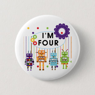 Robot 4th Birthday Tshirts and Gifts Button