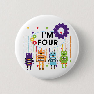 Robot 4th Birthday Tshirts and Gifts Button