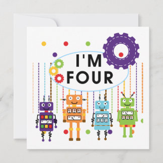 Robot 4th Birthday Tshirts and Gifts Card