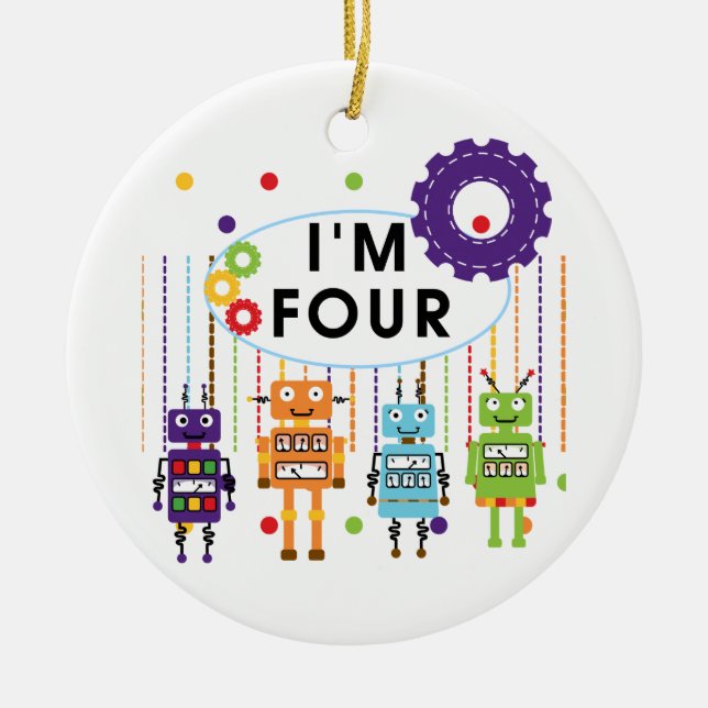 Robot 4th Birthday Tshirts and Gifts Ceramic Ornament (Front)