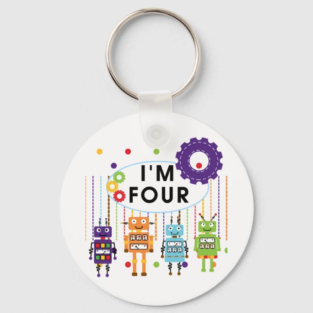Robot 4th Birthday Tshirts and Gifts Keychain (Front)
