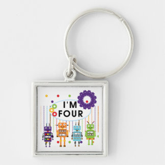 Robot 4th Birthday Tshirts and Gifts Keychain