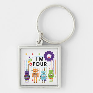 Robot 4th Birthday Tshirts and Gifts Keychain