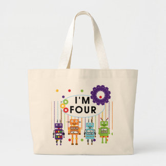 Robot 4th Birthday Tshirts and Gifts Large Tote Bag