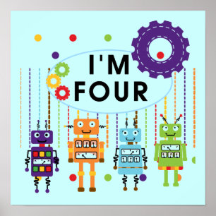 Robot 4th Birthday Tshirts and Gifts Poster