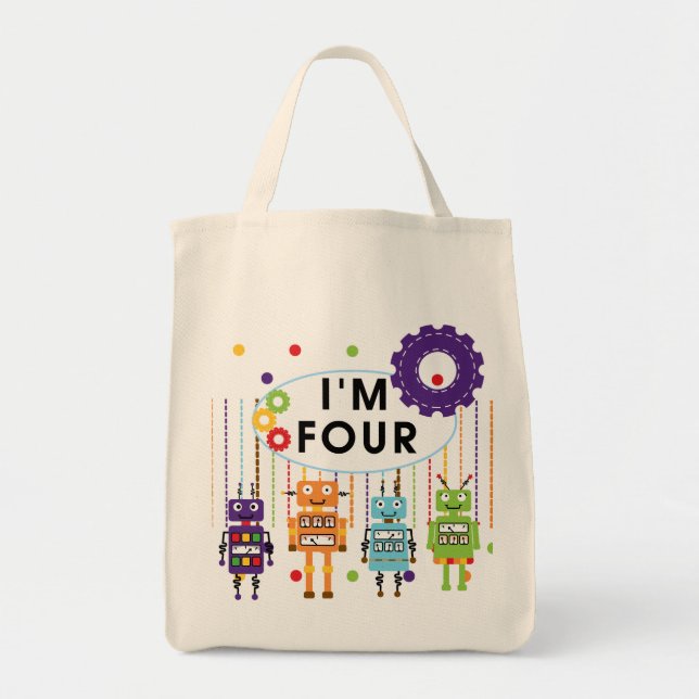 Robot 4th Birthday Tshirts and Gifts Tote Bag (Front)