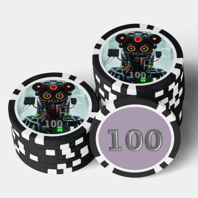 Robot 5 black 100 striped poker chip (Stack)