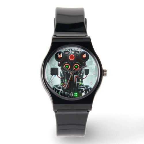 Robot 5 black silicone strap watch w numbers