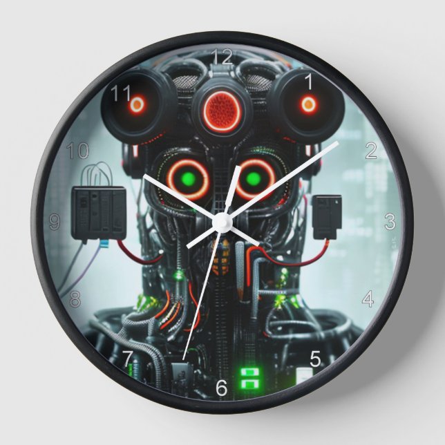 Robot 5 black wall clock w numbers (Front)