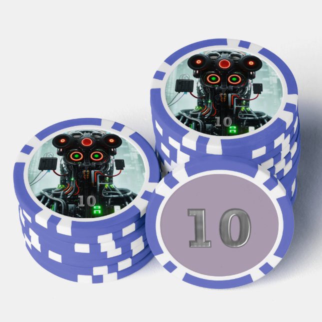 Robot 5 blue 10 striped poker chip (Stack)