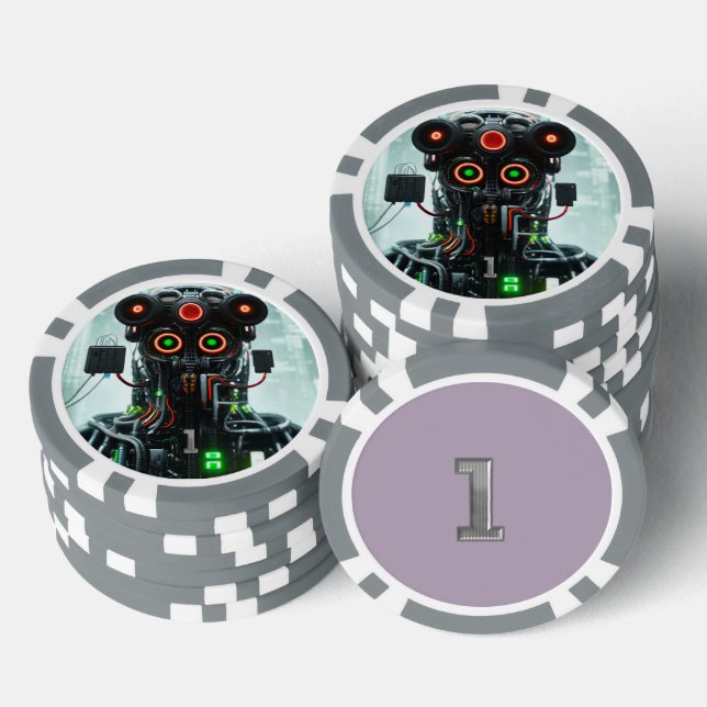 Robot 5 gray 1 striped poker chip (Stack)