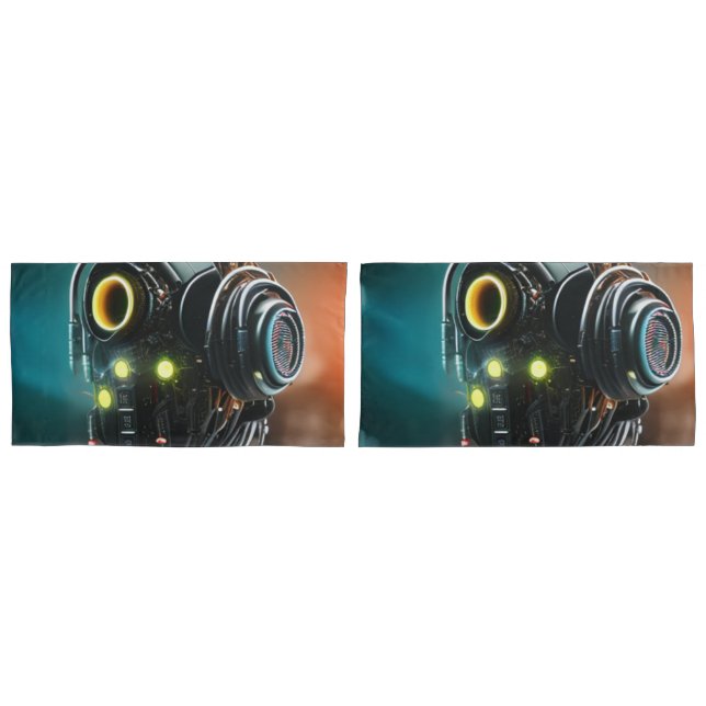 Robot 5 gray king pillowcases pair (Front-Set)