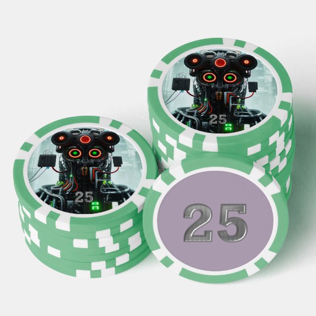 Robot 5 green 25 striped poker chip (Stack)
