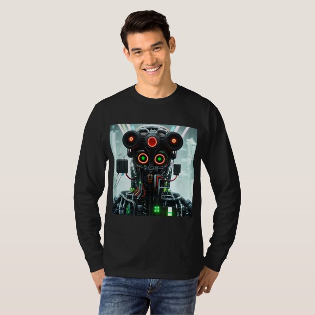  Robot 5 men black long sleeve T-shirt (Front Full)