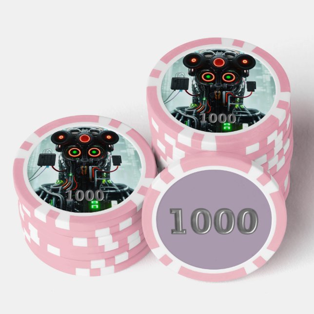 Robot 5 pink 1000 striped poker chip (Stack)