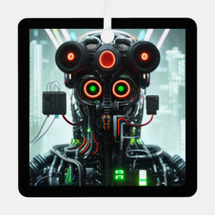 Robot 5 square metal ornament