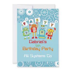 Robot and Gear Child's Birthday Party Invitation