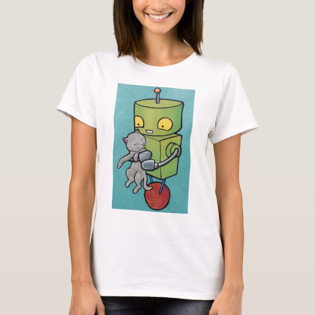 Robot and Gray Kitty T-Shirt (Front)