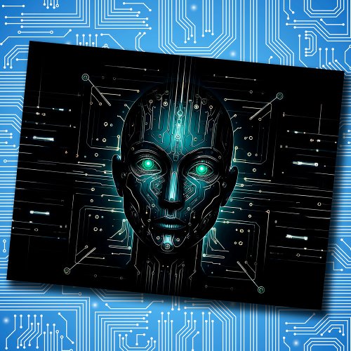 Robot artificial intelligence fantasy art science  postcard