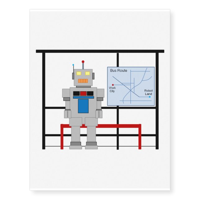 Robot At A Bus Stop Temporary Tattoos (Front)