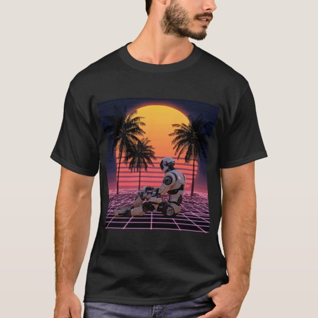 Robot at Rest in Neon Paradise T-Shirt (Front)