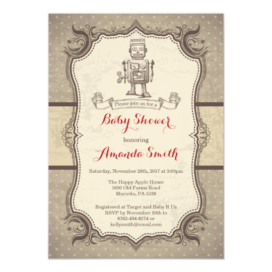 Robot Baby Shower Invitation Vintage Retro Zazzle Com