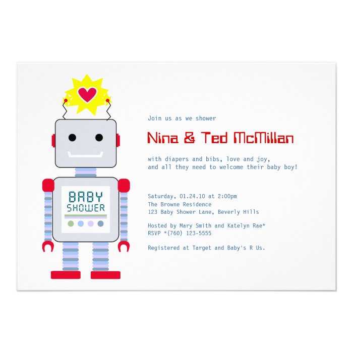 Robot Baby Shower Invitations, 5x7