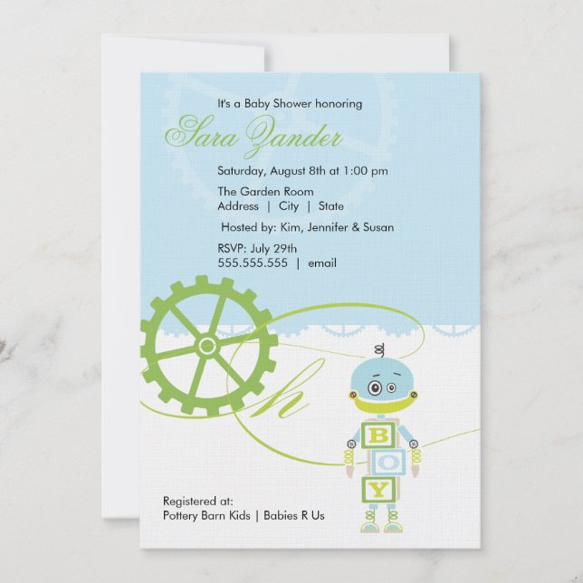 Robot Baby Shower Invitations  |  Boy (Front)