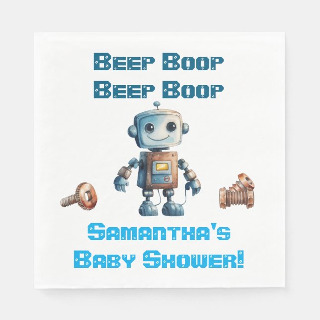 Robot Baby Shower Personalized Paper Napkins (Front)