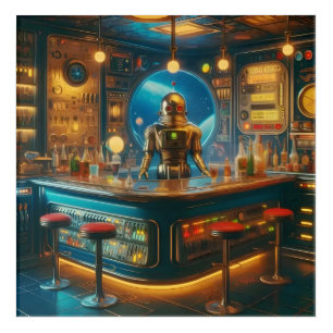 Robot Bartender in Interstellar Space Age Dive Bar Acrylic Print