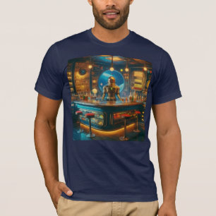 Robot Bartender in Interstellar Space Age Dive Bar T-Shirt