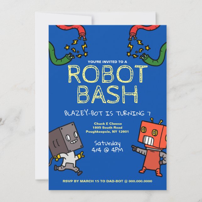Robot Birthday Bash Invitation (Front)