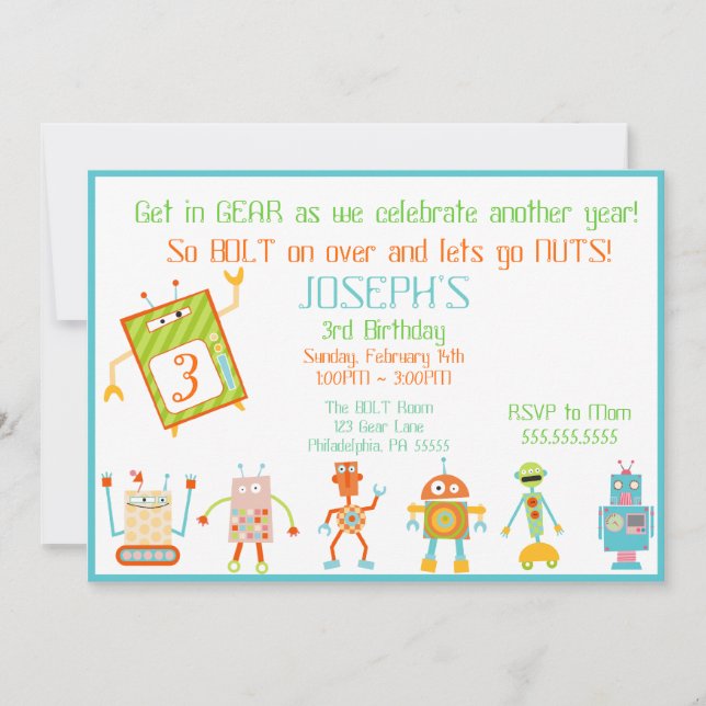 Robot Birthday Invitation (Front)
